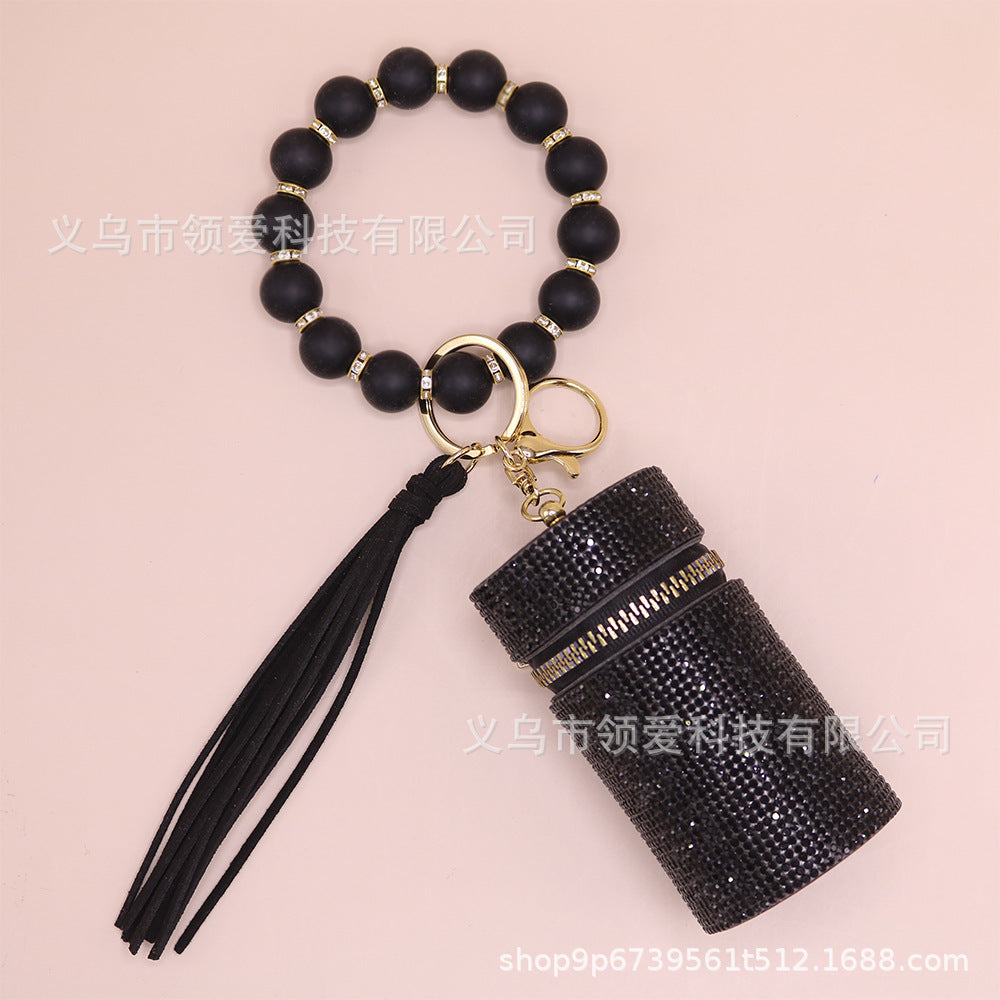 Wholesale New Lipstick Bag Silicone Wrist Bracelet Diamond Ring Beaded Pendant Keychain