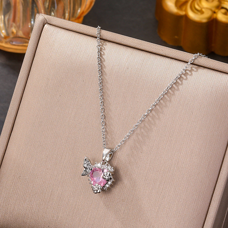 Wholesale Silver titanium steel necklace with powder zirconium inlay