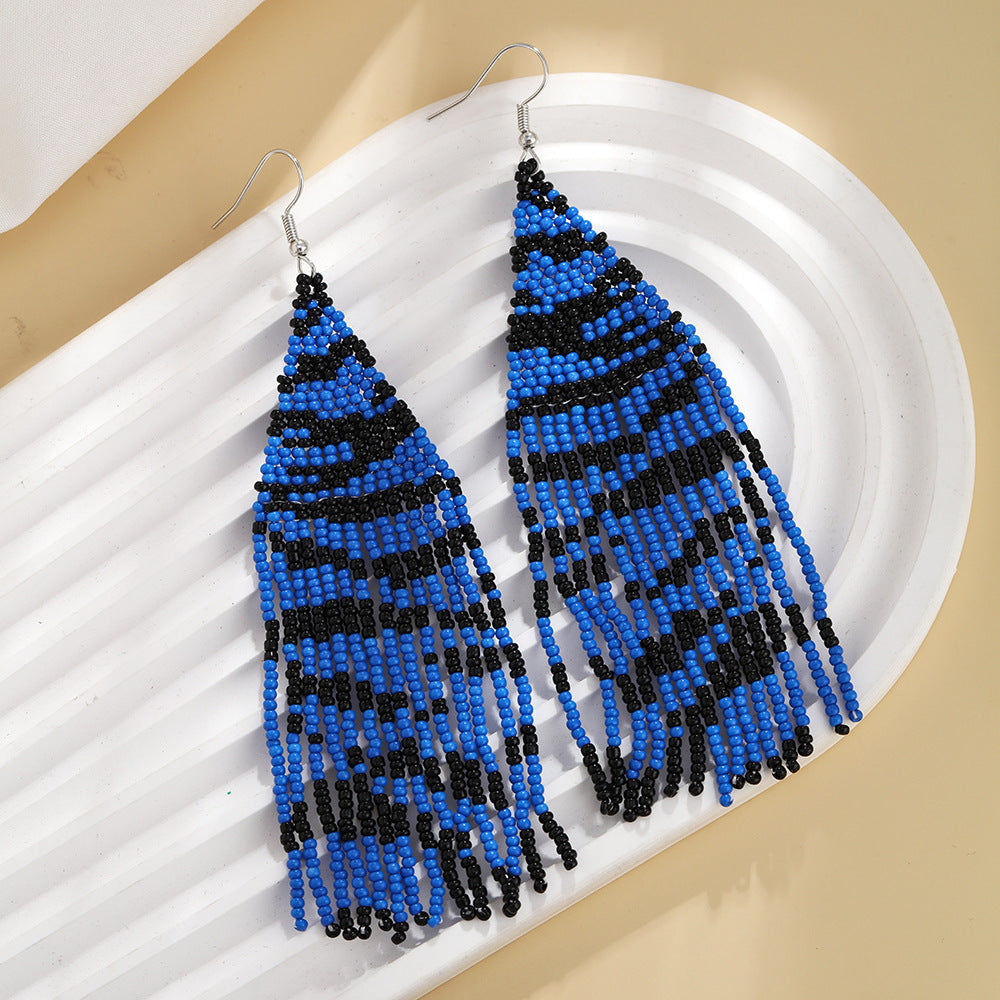Wholesale Leopard Grain Rice Bead Tassels Hand Woven Earrings