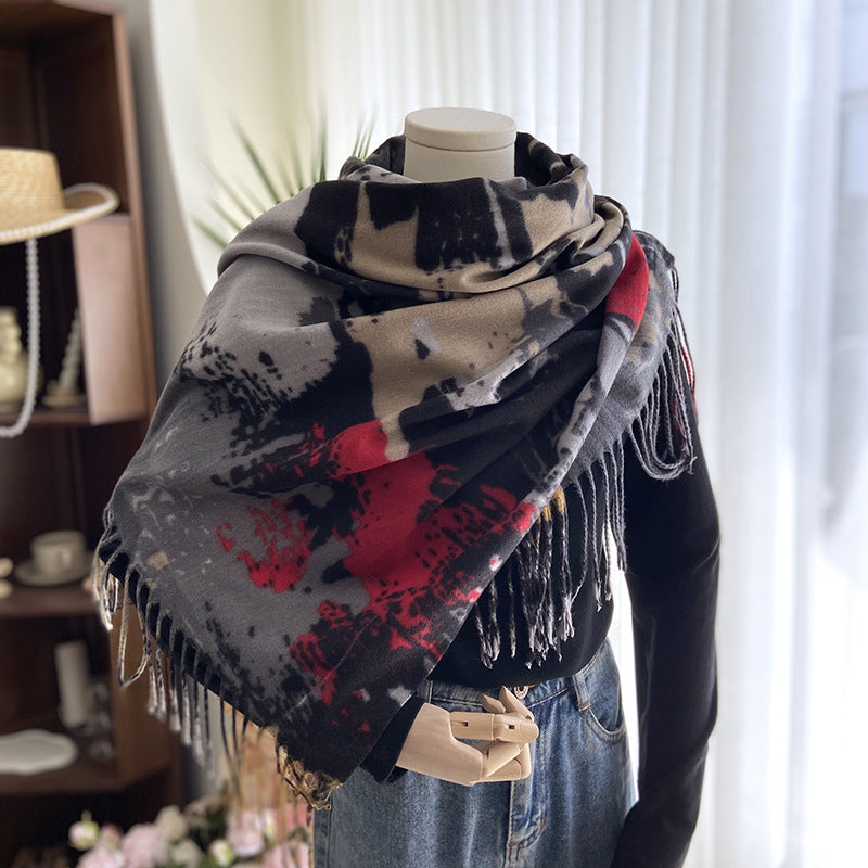 Wholesale Autumn and Winter Printed Tassel Imitation Cashmere Scarf