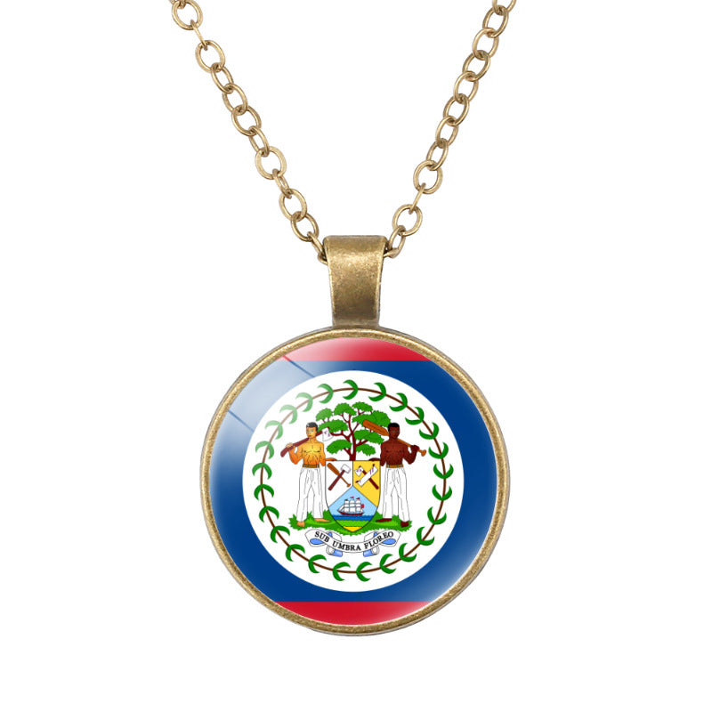 Wholesale North American National Flags Time Gem Round Retro Pendant Necklace