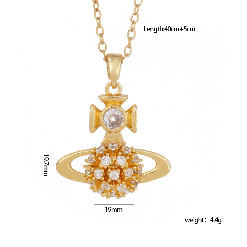 Wholesale Micro inlaid full diamond Saturn pin necklace