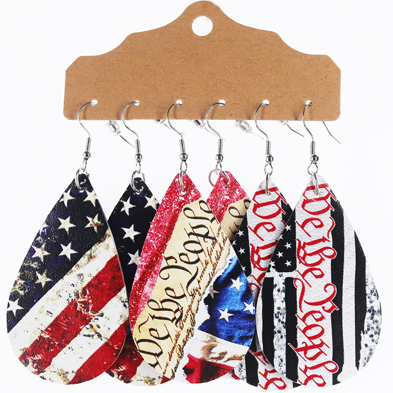 Wholesale Independence Day Theme Leather Set Water Drop Earrings