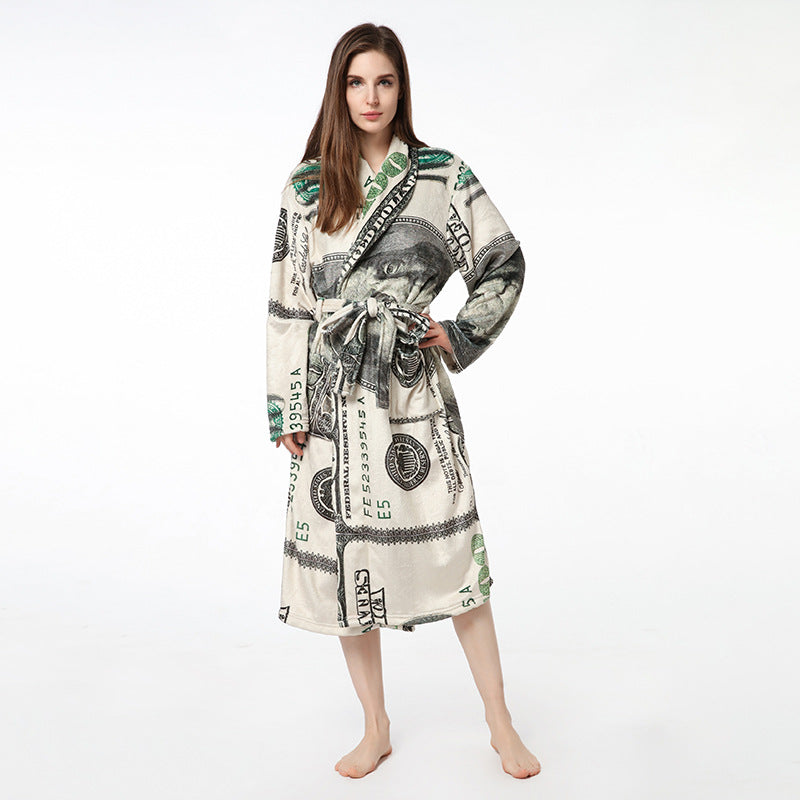 Wholesale Robe Lapel Loungewear Flannel Robe