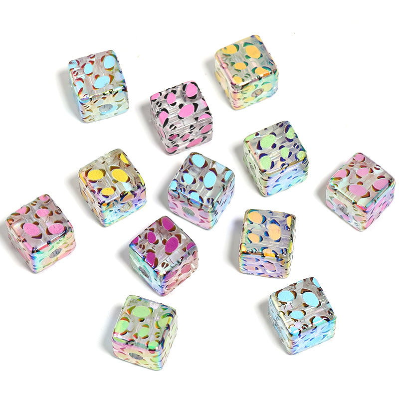 Wholesale 50pcs Acrylic Leopard Pattern Square Color Grid Printed DIY Beads
