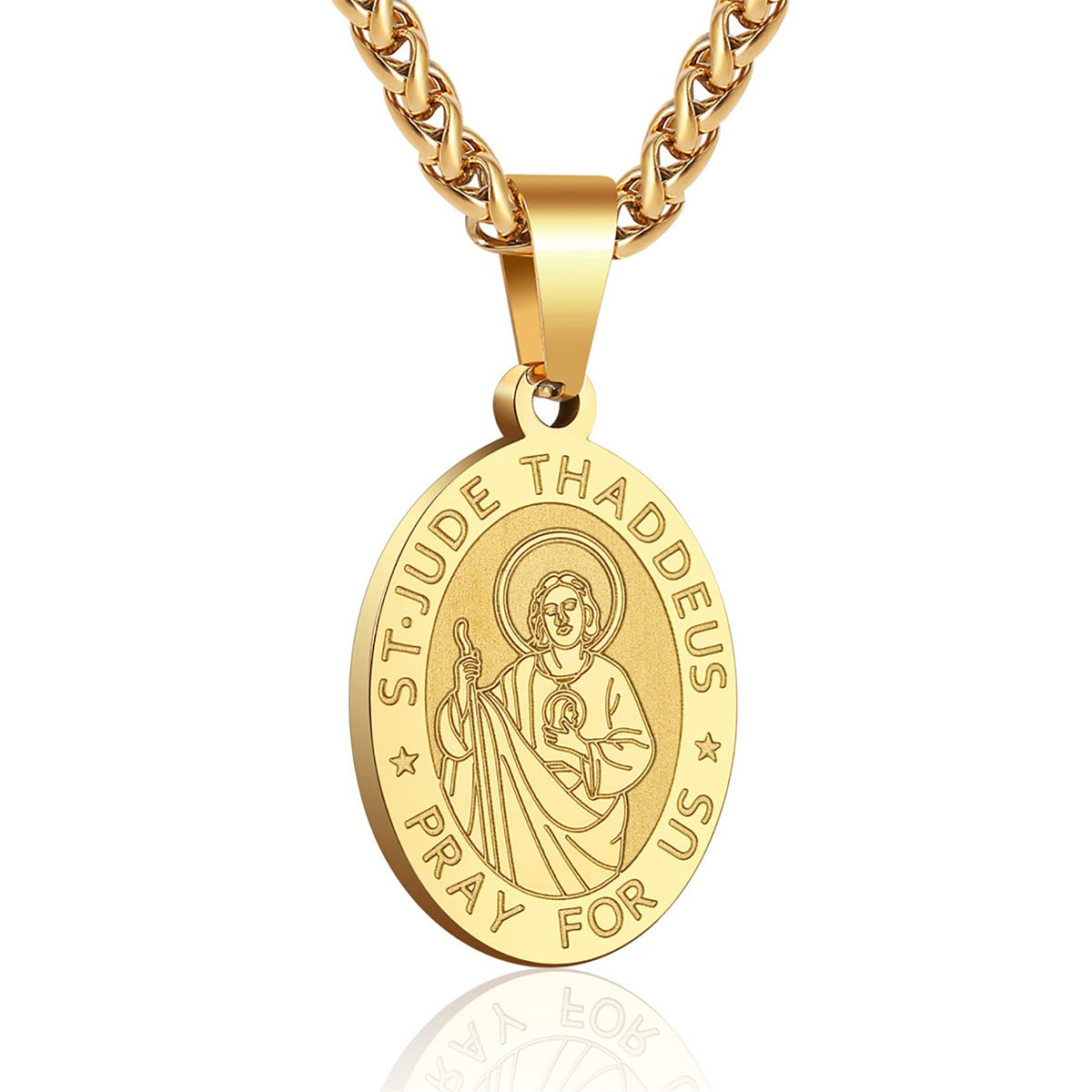 Wholesale Double sided portrait medal cross stainless steel necklace