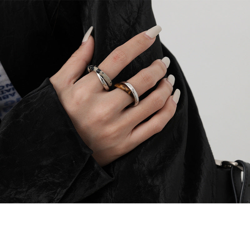 Wholesale Luxury Exquisite Natural Stone Agate Tiger Eye Double Ring