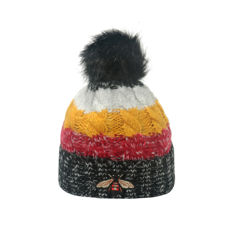 Wholesale Autumn and Winter Thickened Warm Striped Bee Knitted Hat for Women