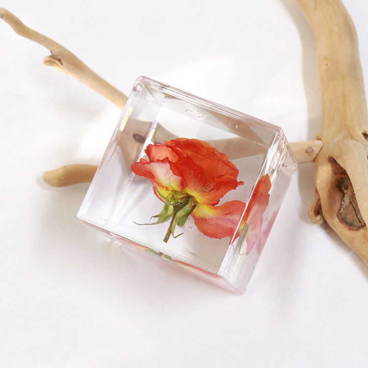 Wholesale 6pcs Orange Juice Rose Dried Flower High Transparent Resin Ornaments