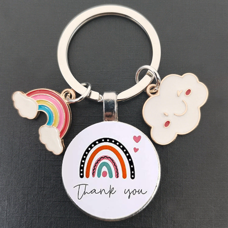 卸売レインボー透明ガラスパッチメタルキーホルダー