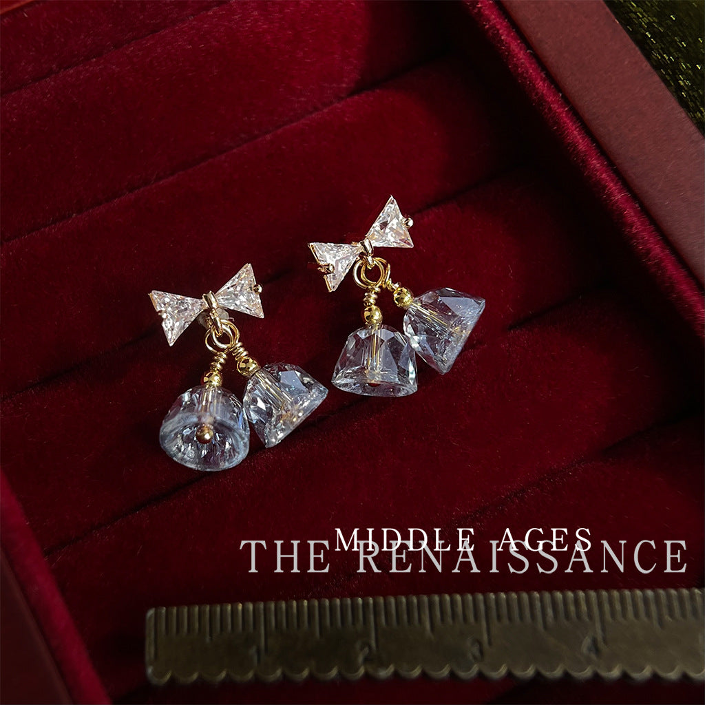 Wholesale Medieval Christmas Series Zircon Bell Bow Earrings