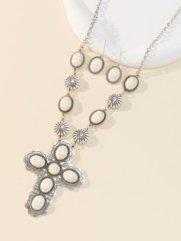 Wholesale Vintage cross necklace turquoise earrings Bohemian original design