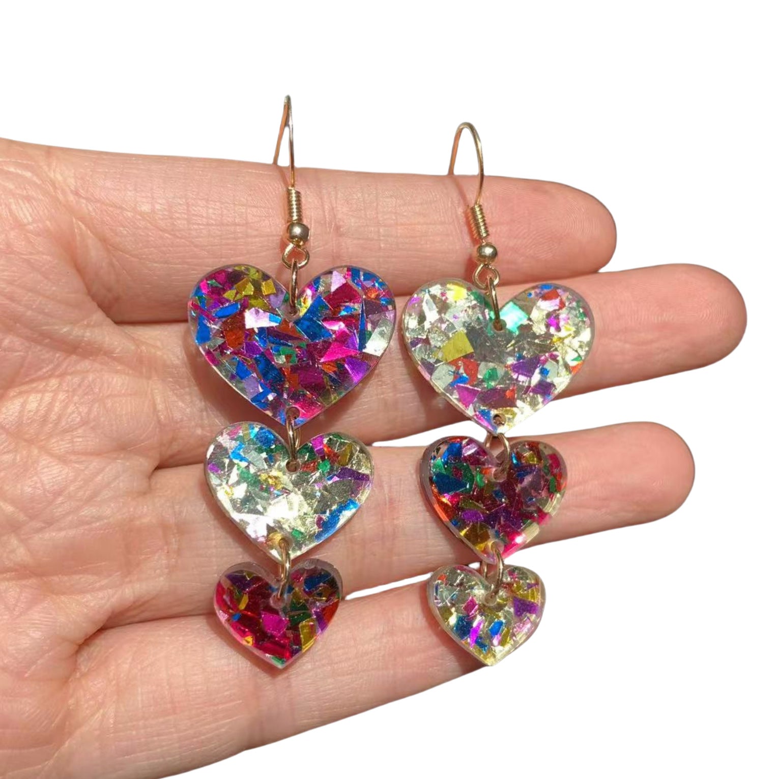 Wholesale Acrylic sequin asymmetrical heart-shaped triple personality simple retro earrings