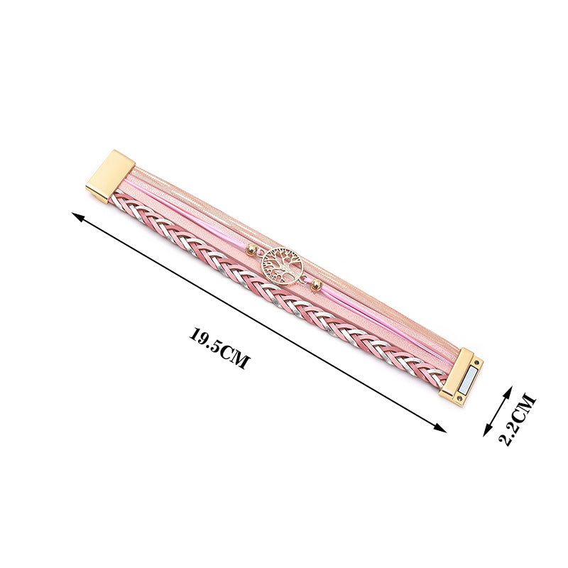 Wholesale Bohemian multi-layered leather hand-woven diamond magnetic clasp bracelet