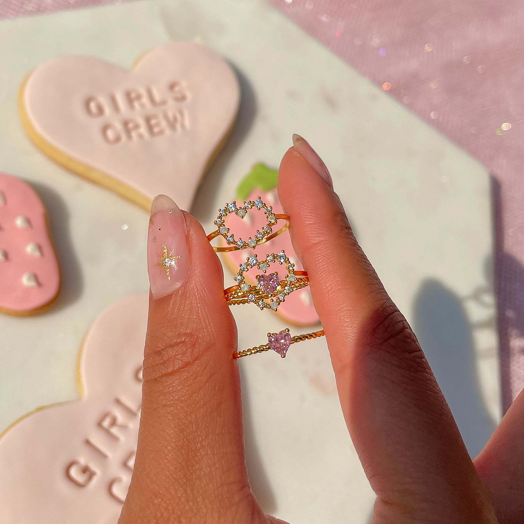 Wholesale Pink gemstone heart set diamond ring