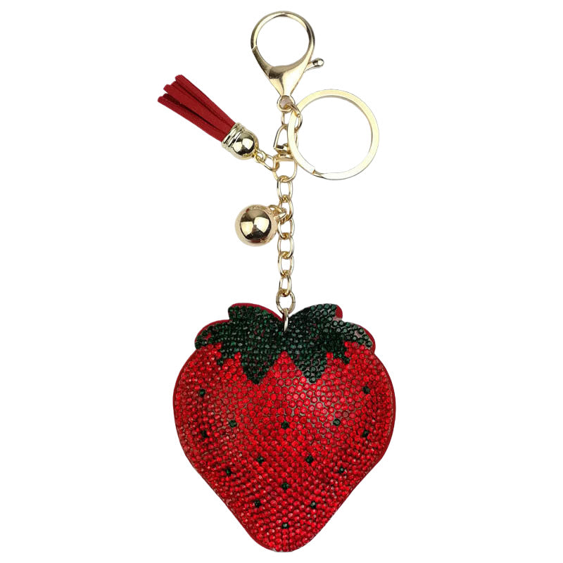 Wholesale Tassel Creative Fruit Strawberry Rhinestone Keychain