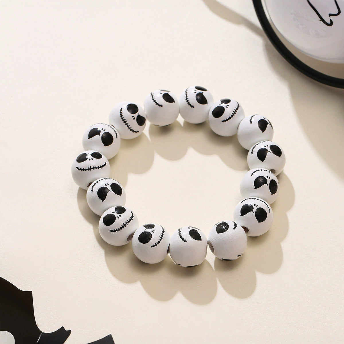 Wholesale Halloween Pumpkin Spider Punk Style Printed Wooden Bead Bracelet
