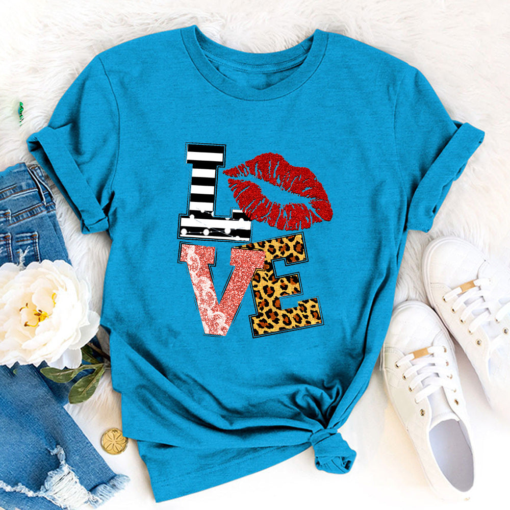 Wholesale Valentine's Day LOVE letter print short sleeves