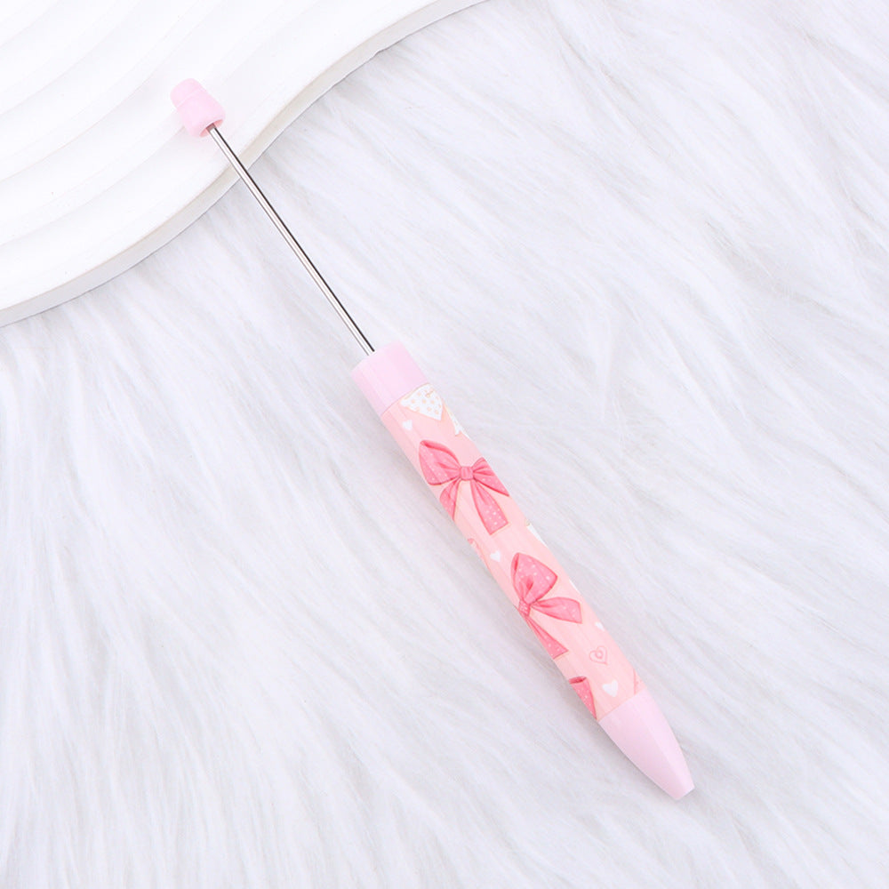 Wholesale DIY long printed beaded pen with pink bow pattern  Beadable Pens