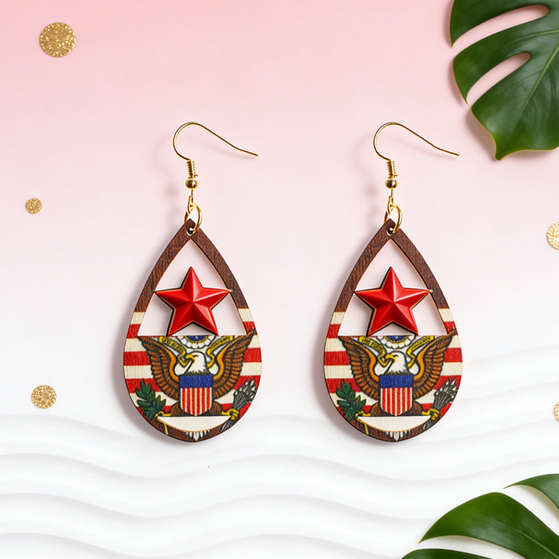 Wholesale Water drop five-pointed star earrings eagle emblem pattern earrings