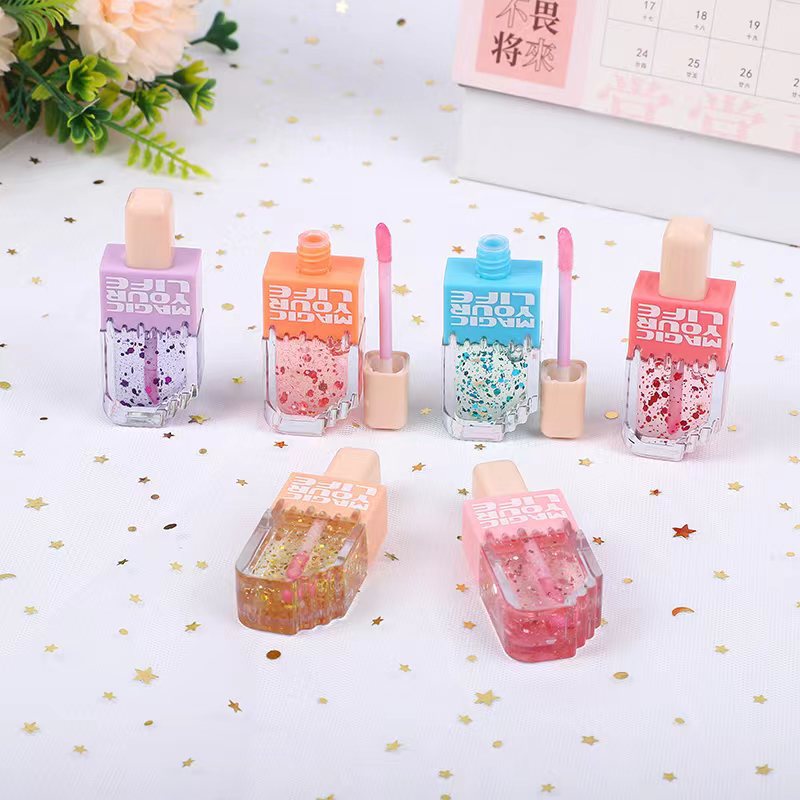 Wholesale 24pcs Ice Cream Sequins Color Changing Moisturizing Easy To Color Lip Gloss