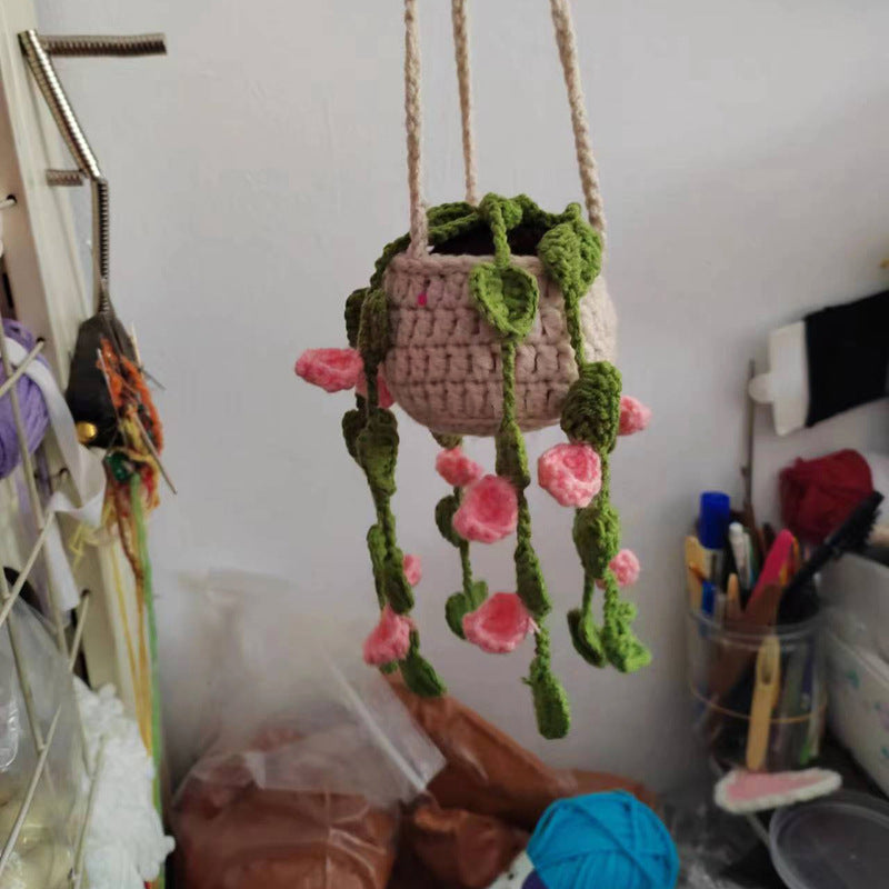 Wholesale Car Hanging Ornament Handmade Wool Crochet Chlorophytum Potted Plant
