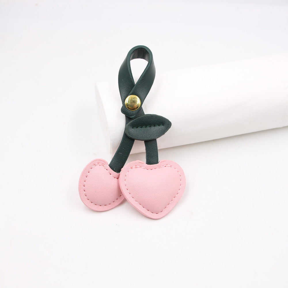Wholesale Retro Cherry Faux Leather Bag Charm Keychain Pastoral Style Red Fruit Design Fashion Accessory Gift