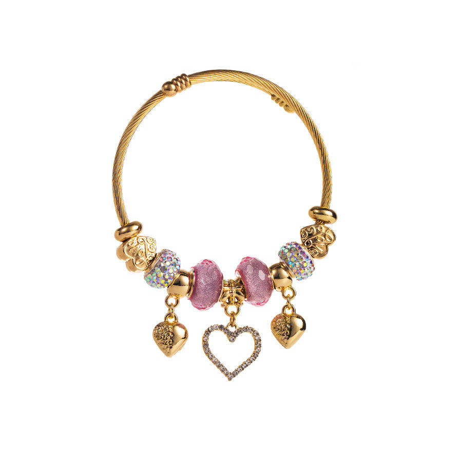 Wholesale Diamond encrusted crystal heart-shaped pendant bracelet