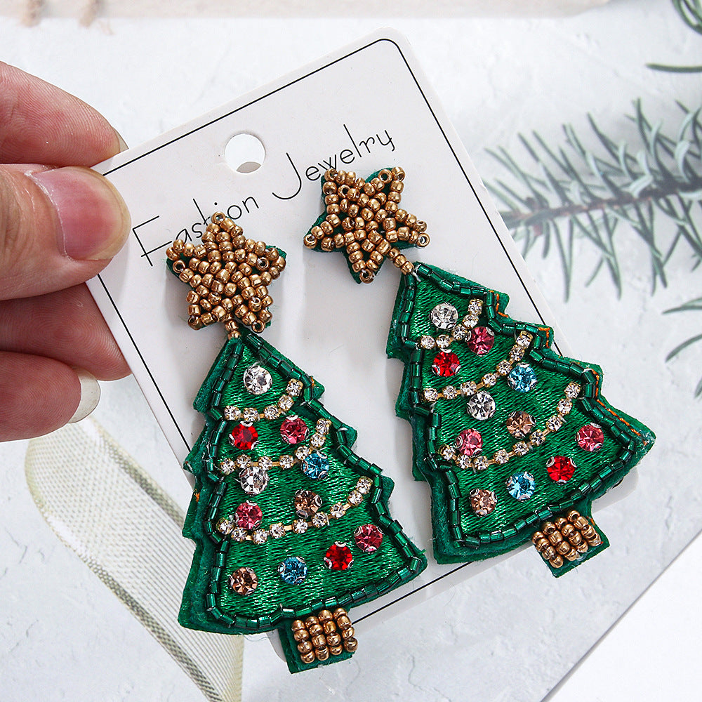 Wholesale Christmas Series Christmas Tree Rice Bead Earrings