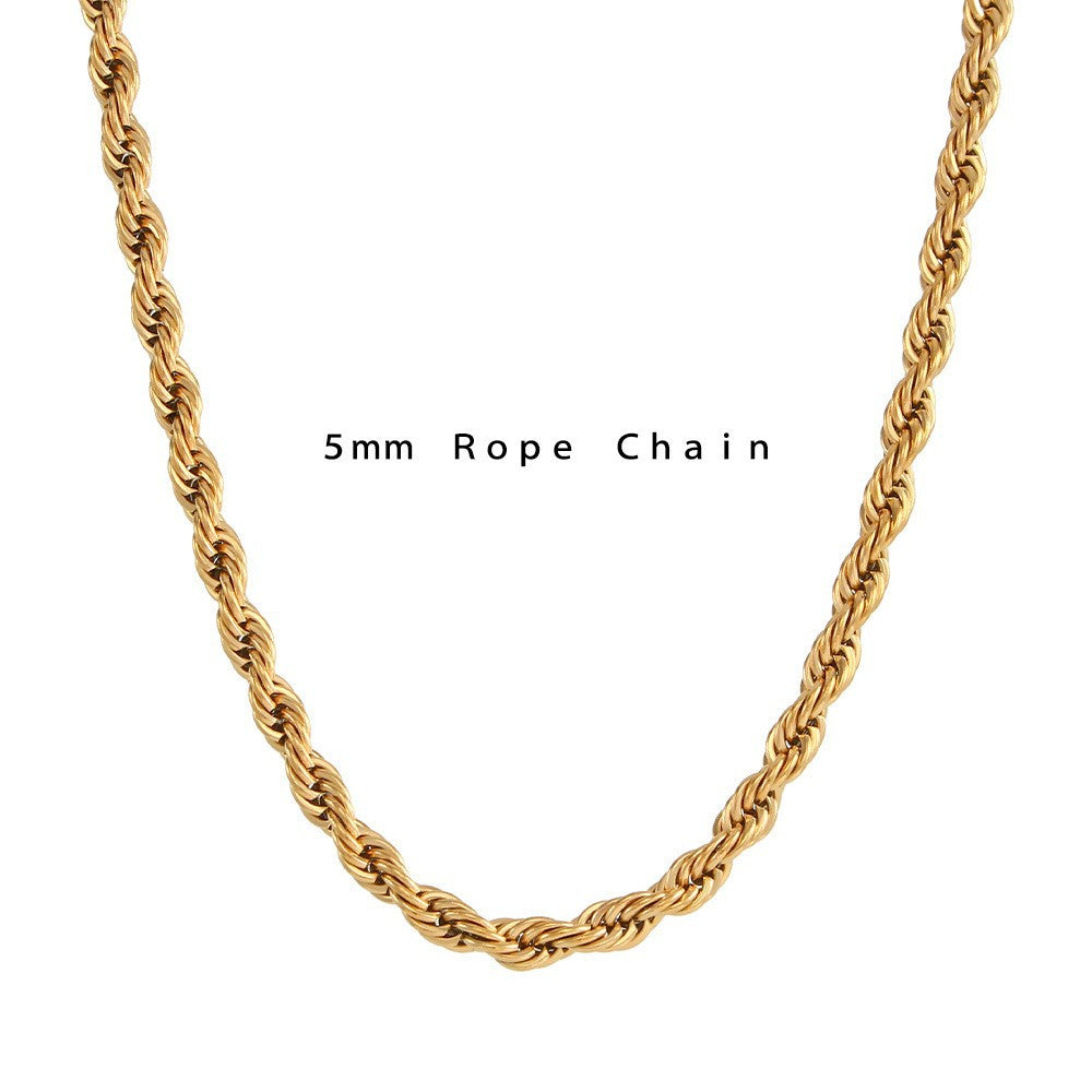 Wholesale Golden Fried Dough Twists Chain Stainless Steel Necklace