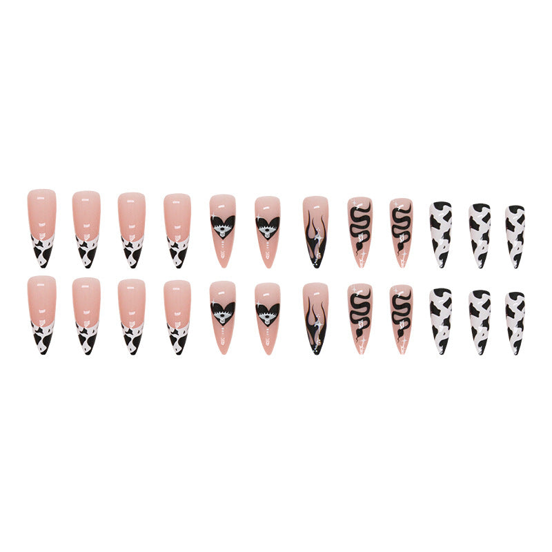 Wholesale Long Pointed Black French Milk Cow Pattern Nail Stickers