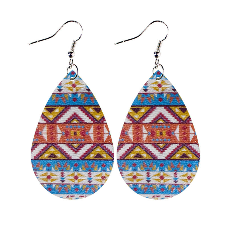 Wholesale Western Style Ethnic Totem Pattern Striped Leather Drop Shape Women's Earrings