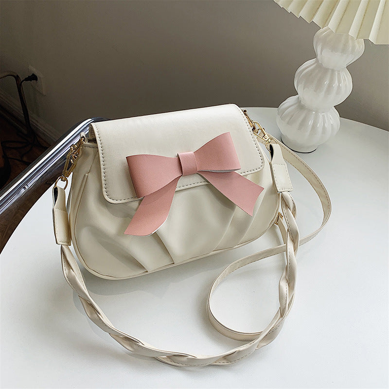 Wholesale 2025 new retro fashion casual pleated bow solid color small Bag twist shoulder strap crossbody Bag