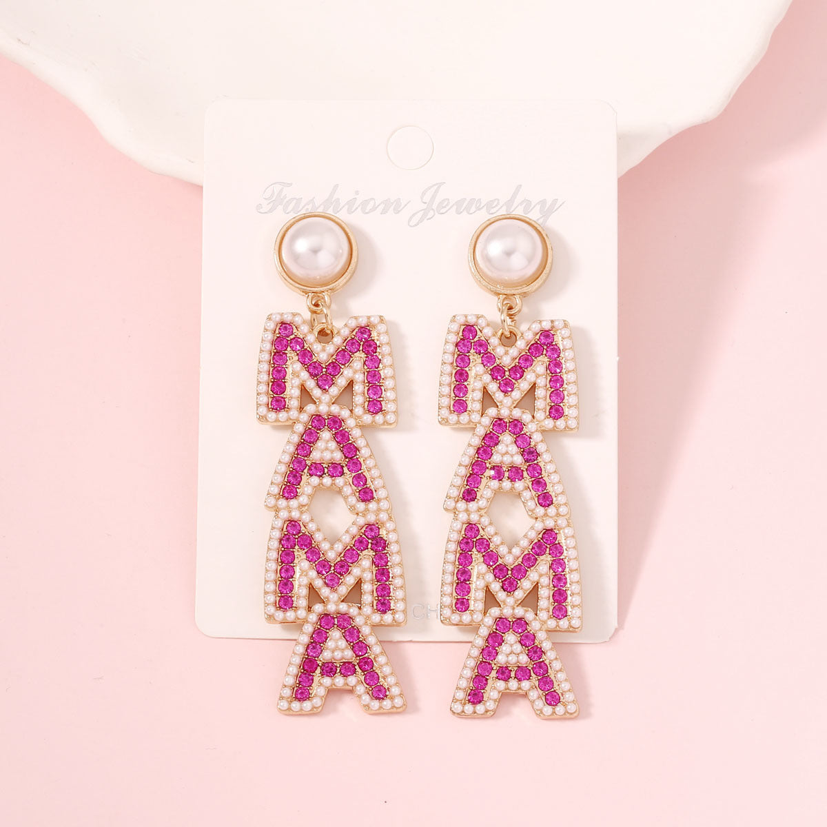 Wholesale  Mother' s Day creative letter  diamond pearl earrings light luxury earrings