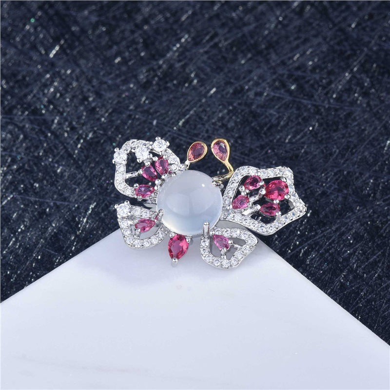 Wholesale Imitation Natural Red Corundum Butterfly Ring