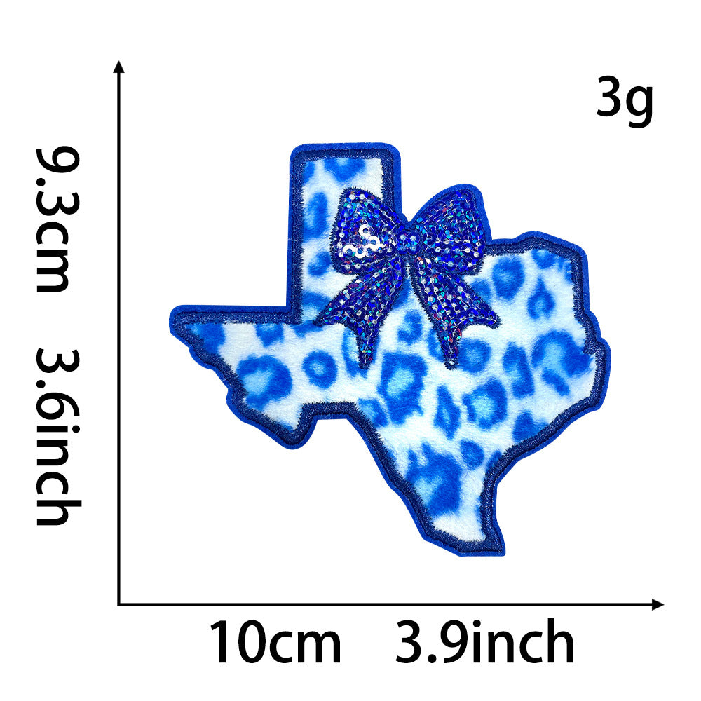 Wholesale Texas Shape Leopard Print Bow Sequin Embroidery Patch Trendy Coat Iron On Applique