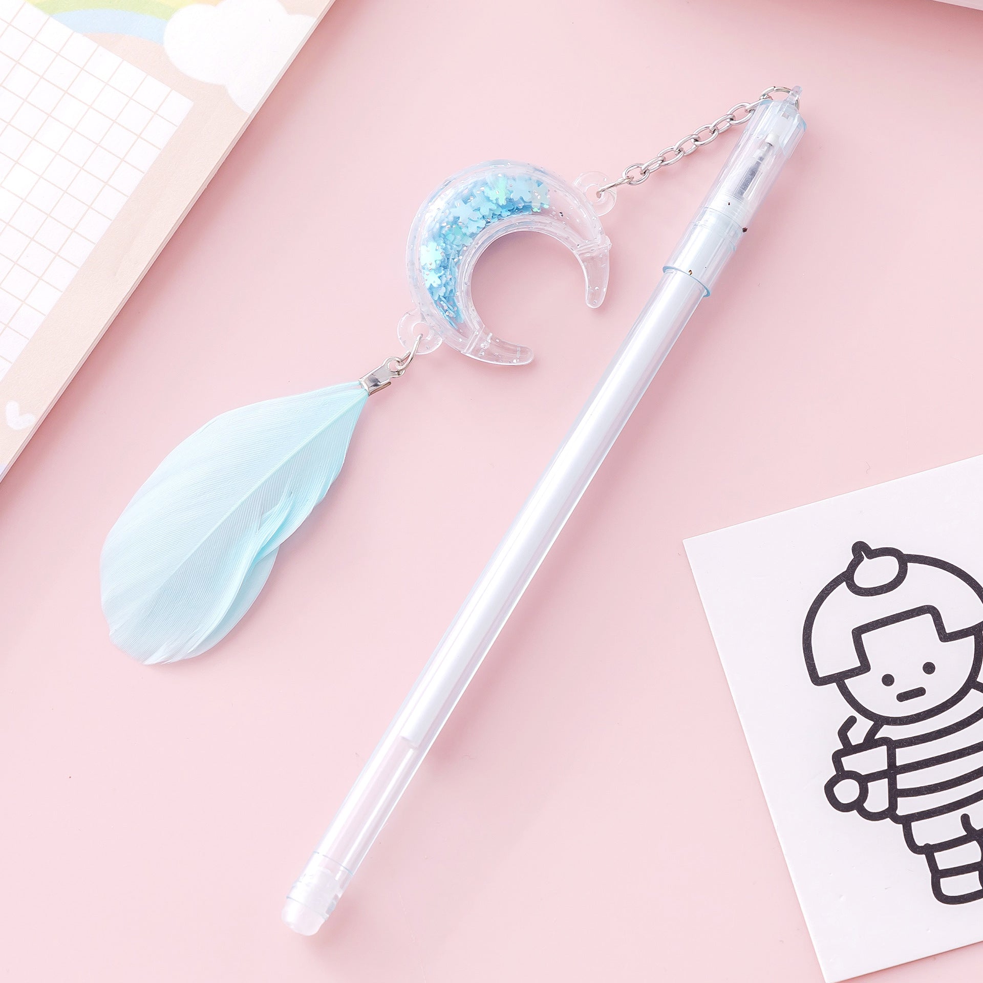 Wholesale Cute Pendants, Sequins, Moon Pendants, Creative Cartoon Elementary School Students, Black Plastic Water-based Pens