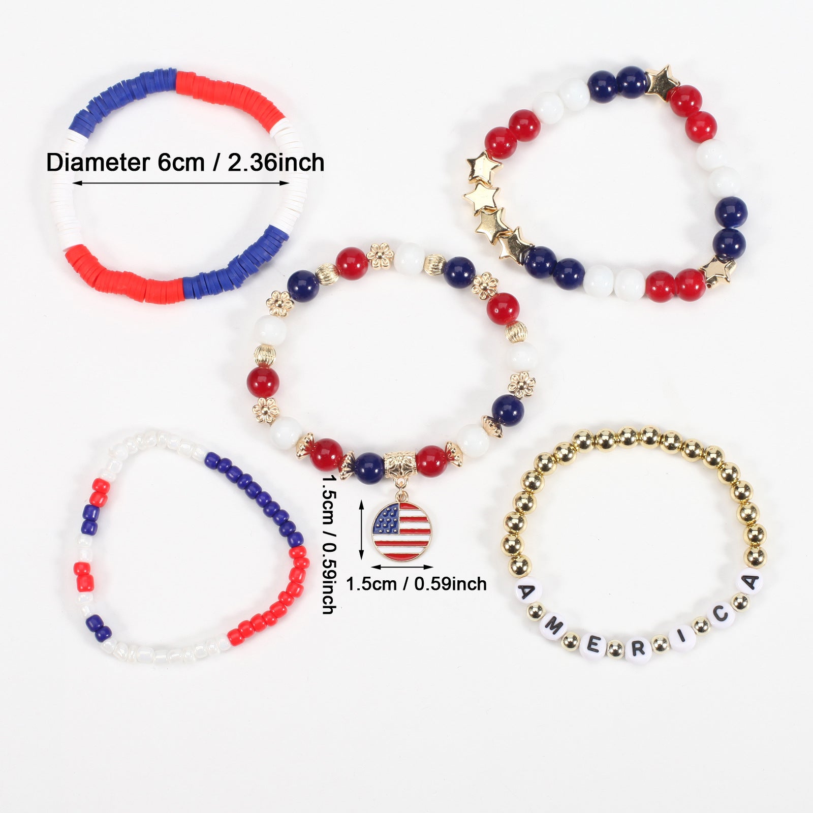 Wholesale Independence Day Flag Red White Blue Crystal Bracelet