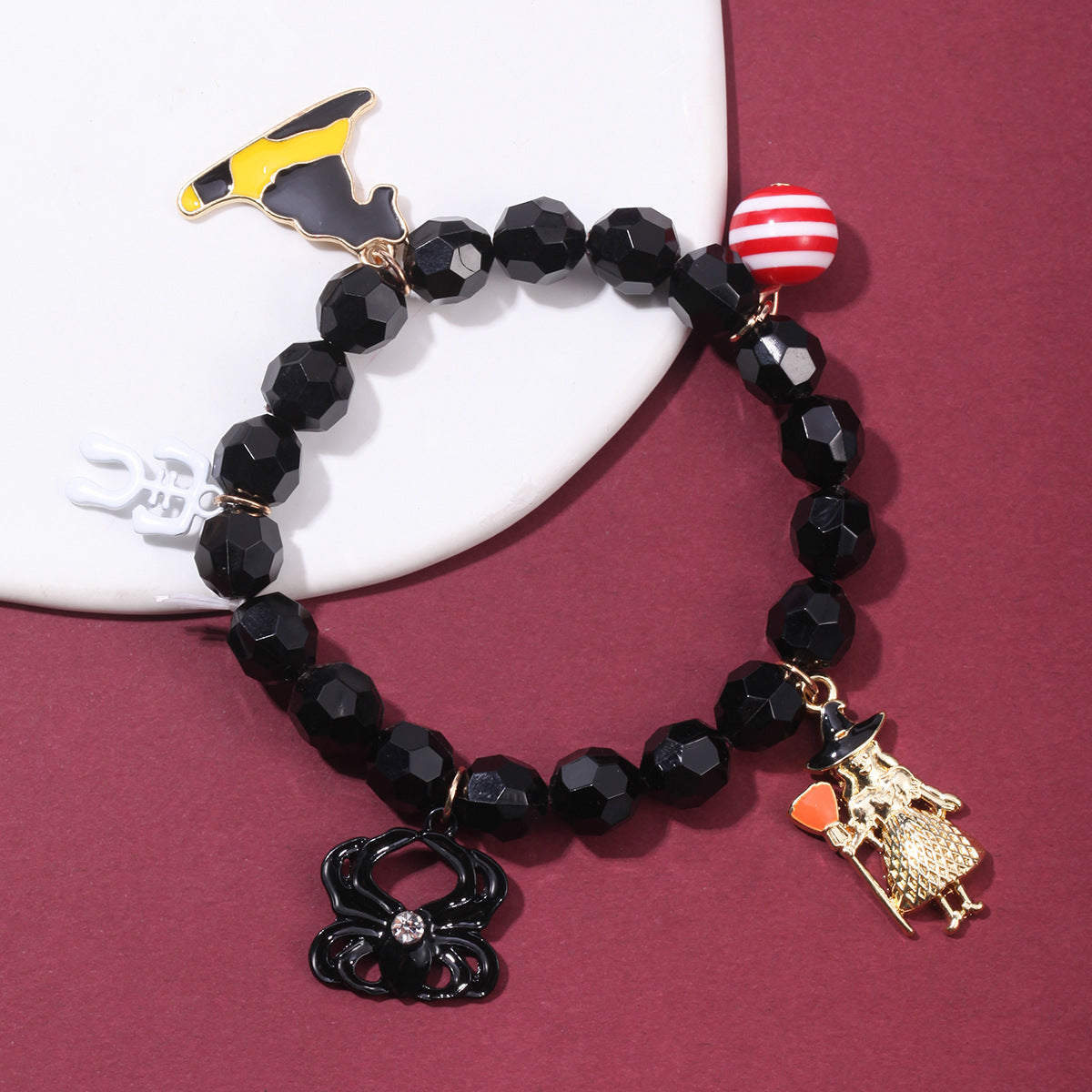 Wholesale Halloween Horror Skull Orange Bat Pumpkin Pendant Elastic Bracelet