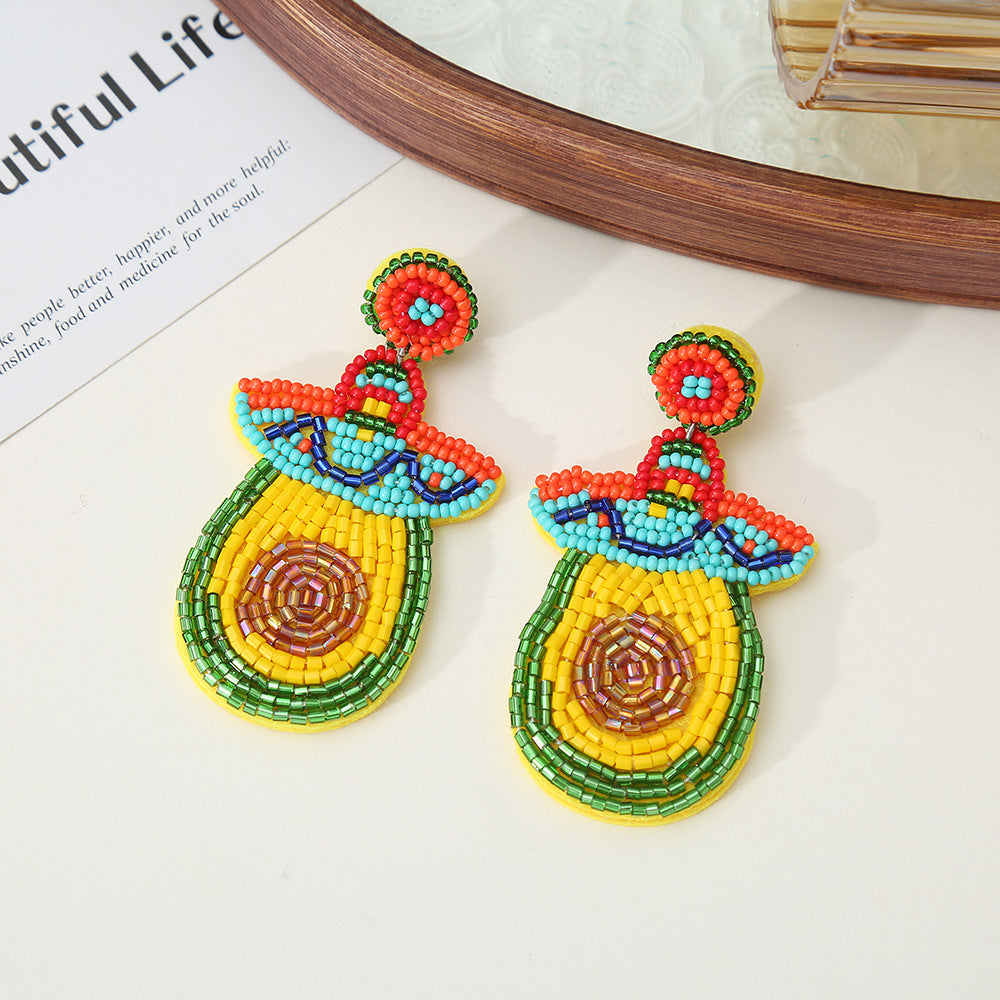 Wholesale rice bead cactus earrings plant series hand-woven creative rice earrings