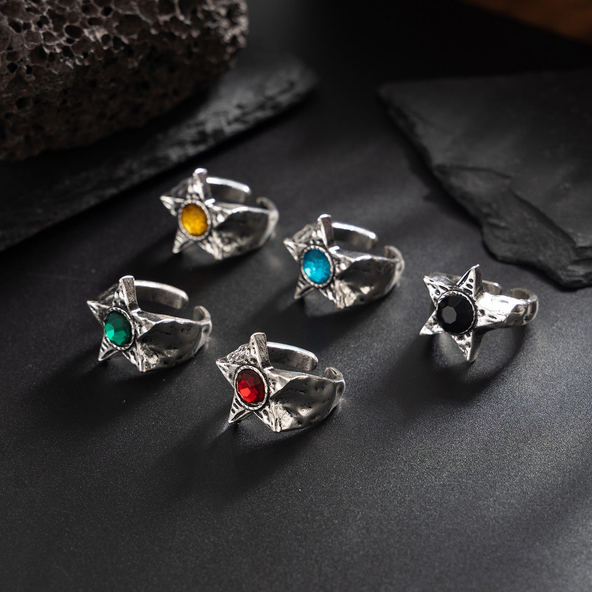 Wholesale Men' s diamond-encrusted five-pointed star irregular ring
