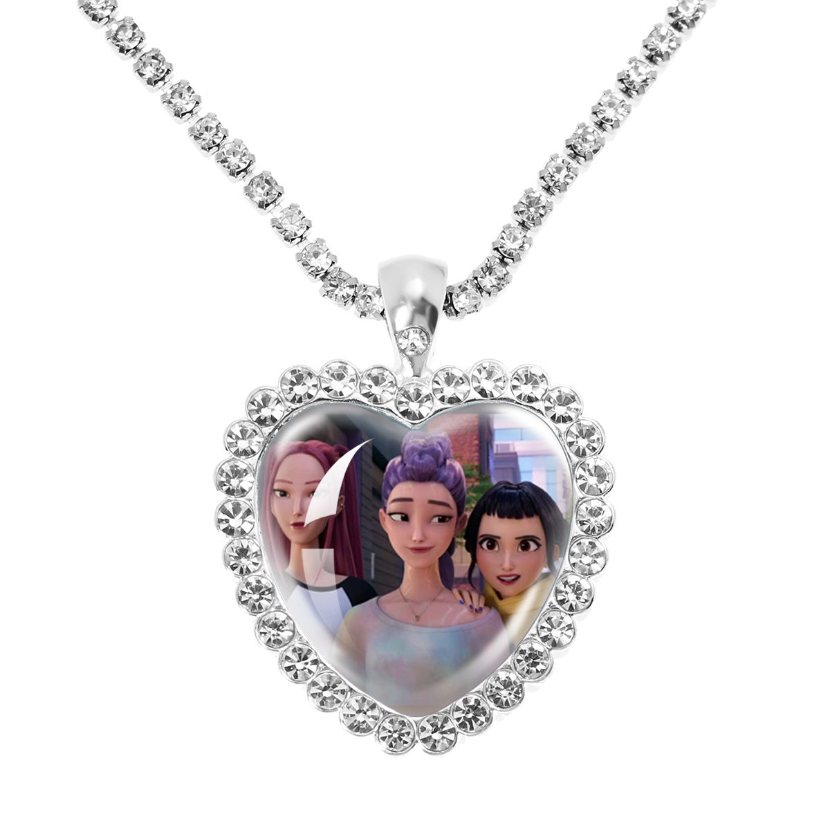 Wholesale Purple Cartoon Girl Time Gem Peach Heart Water Diamond Necklace OLY Exclusive