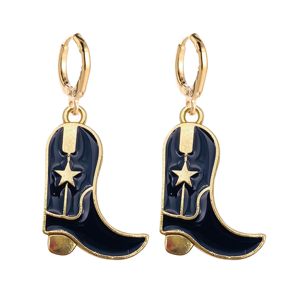 Wholesale Retro Cowboy Boots Fashion Hat Alloy Drip Oil Pendant Earrings