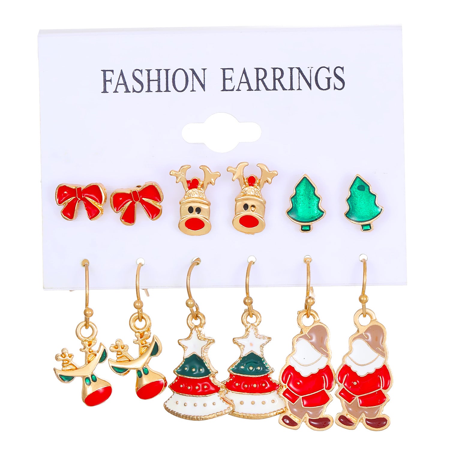 Wholesale Christmas Oil Drip Christmas Bell Elk Earrings Set