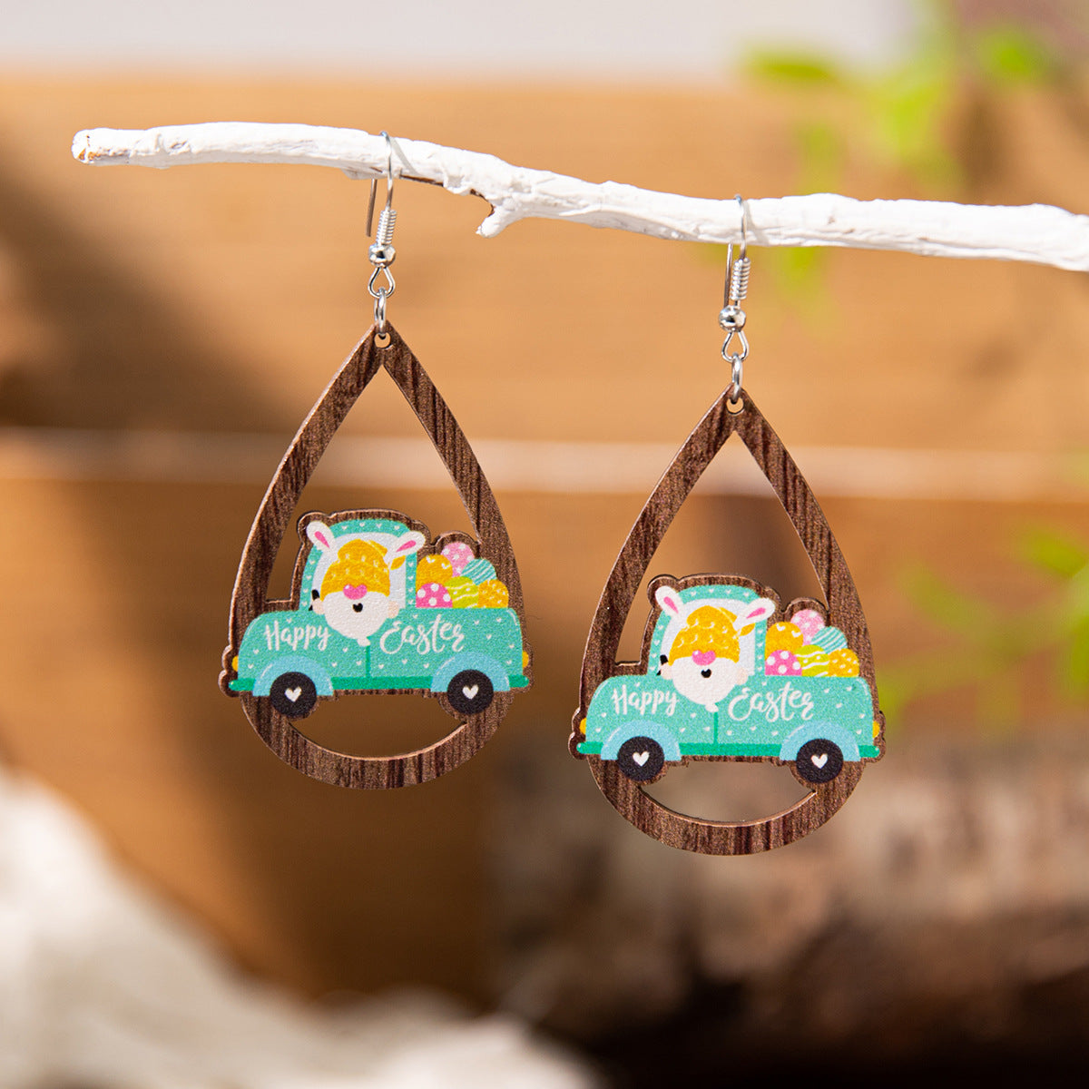 Wholesale Easter cartoon rabbit Easter egg Wood Earrings