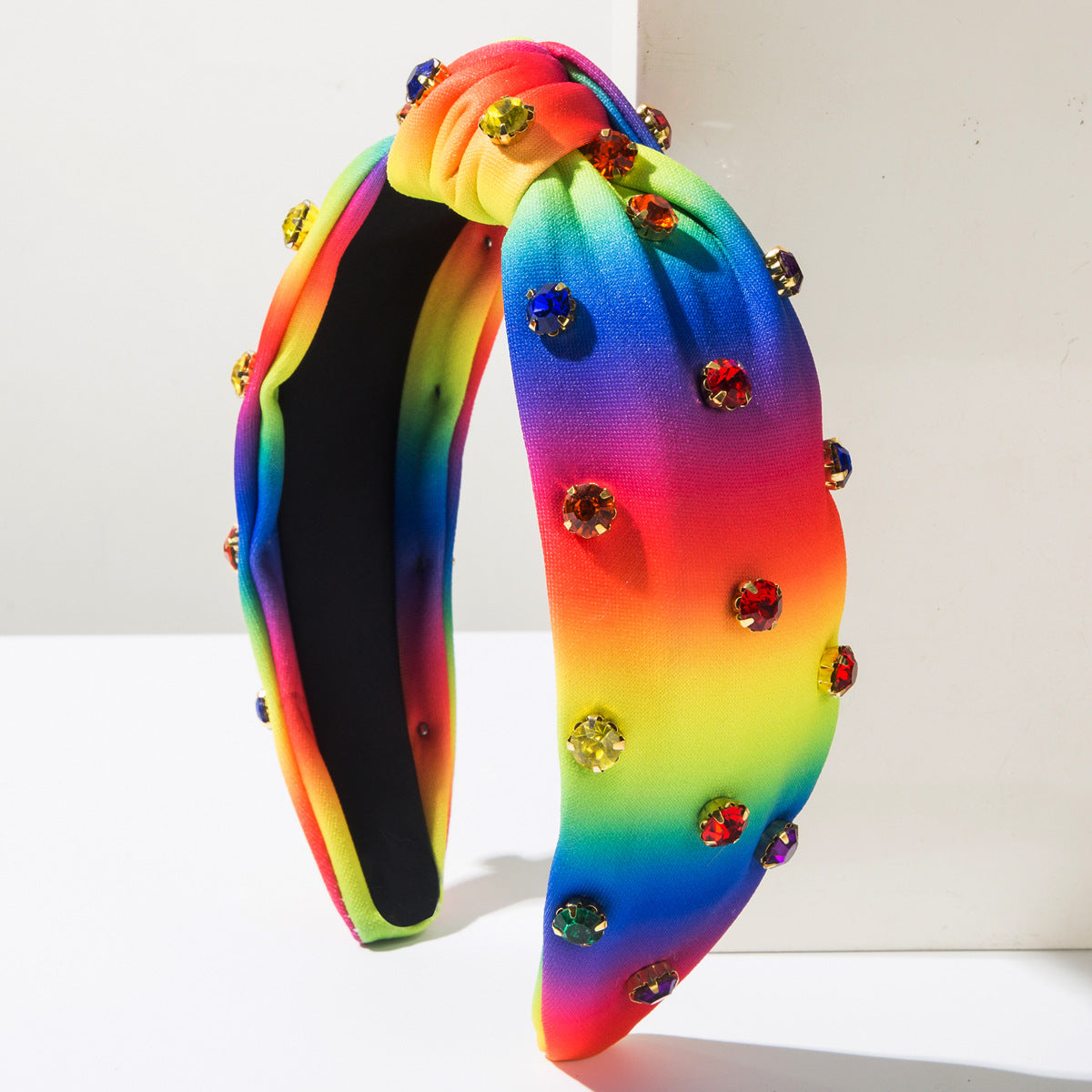 Wholesale New Fabric Knot Hair Hoop with Diamond Rainbow Stripe Headband Simple All-match Going-out Wear Hair Accessories