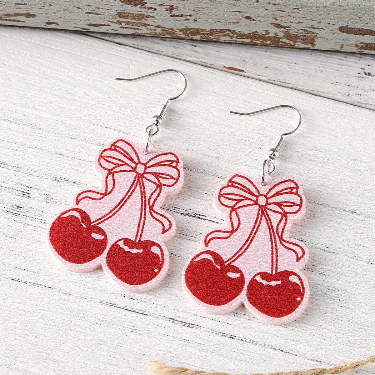 Wholesale Bowknot Cherry Acrylic Drop Earrings