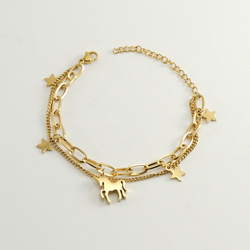 Wholesale Double Layer Titanium Steel Heart Shape 18K Multi-Layer Rose Bracelet