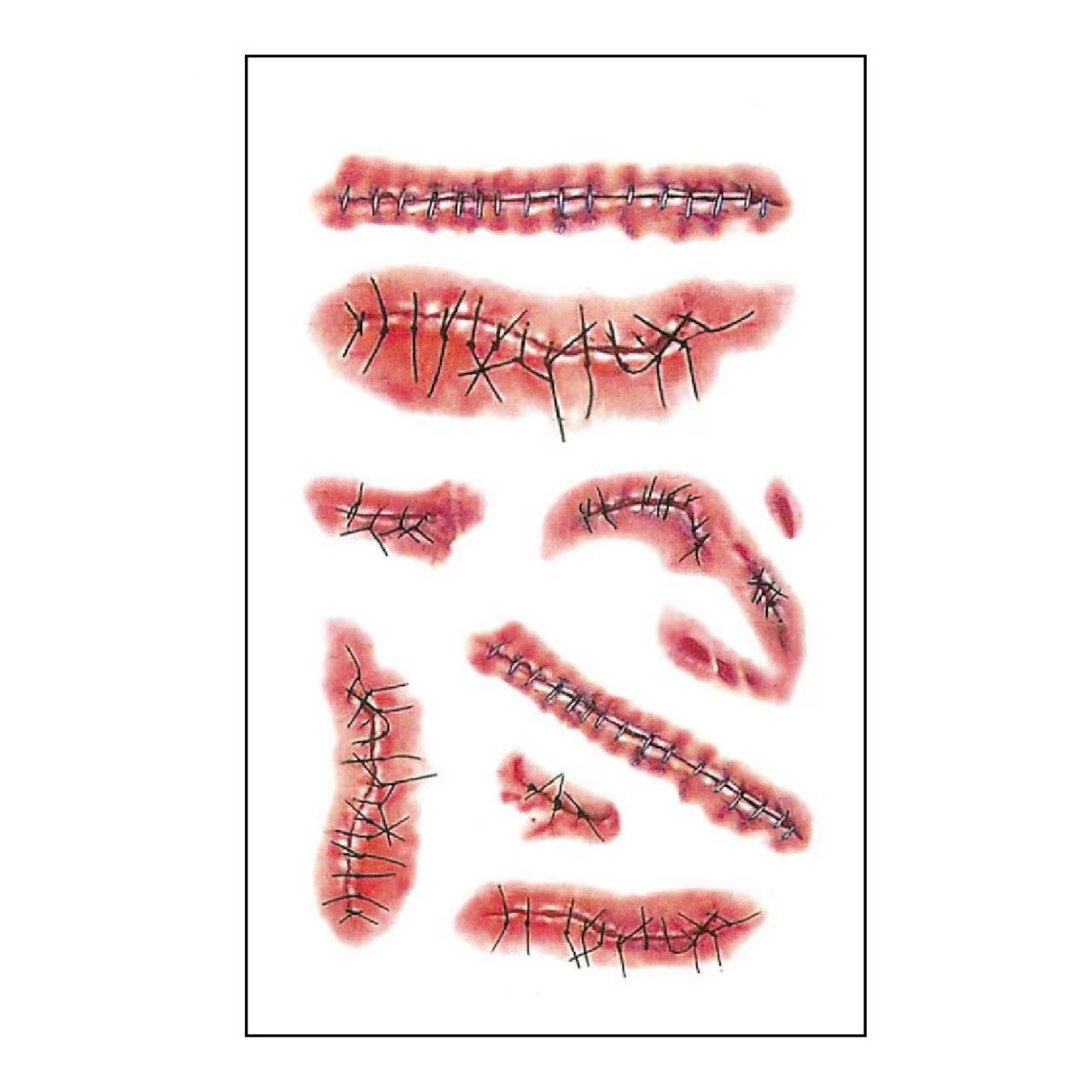 Wholesale 5pcs/pack Halloween Realistic Scar Tattoo Sticks Tooth Marks Scratches Stitch Wound Scars Horror Party Tattoo Sticks