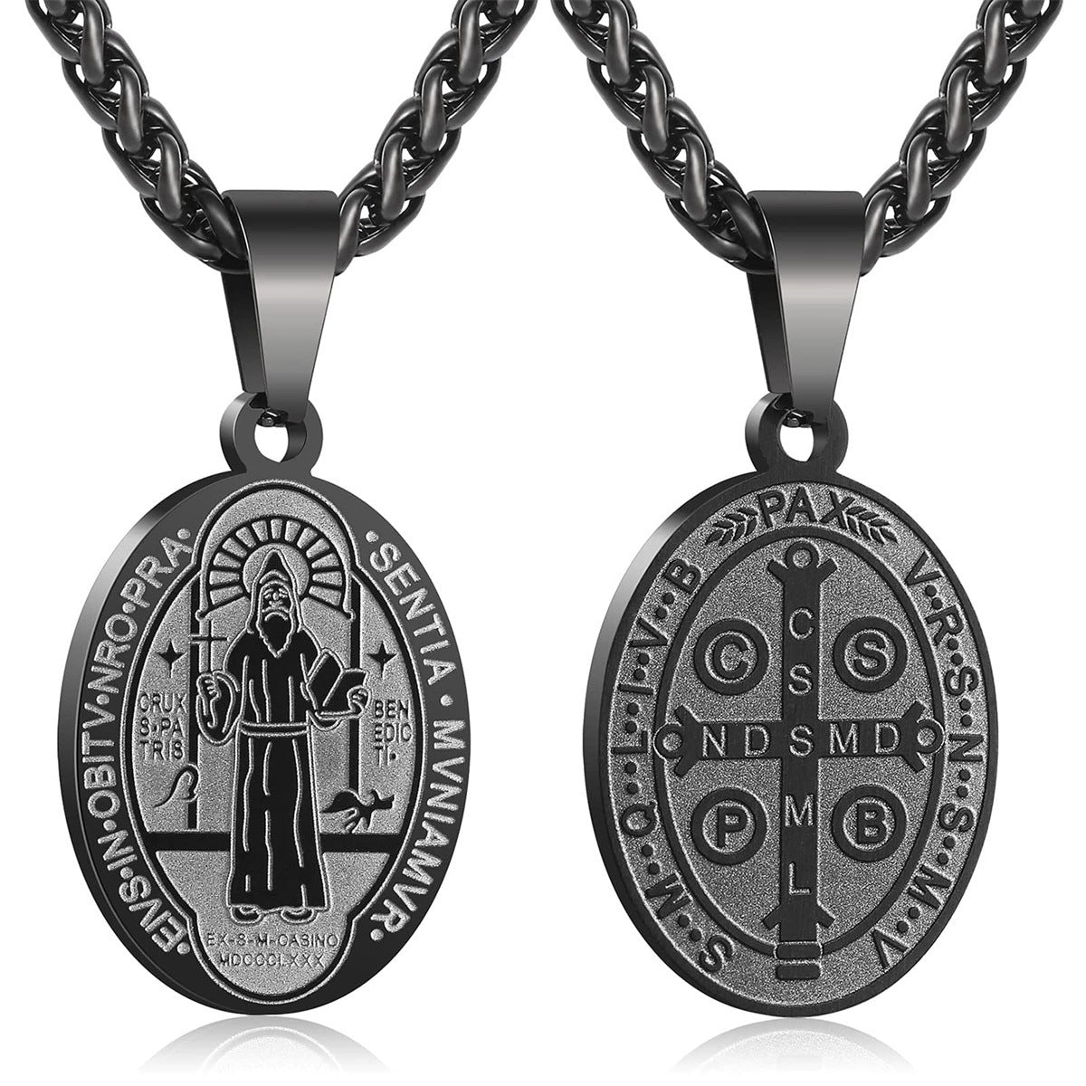 Wholesale Double sided portrait medal cross stainless steel necklace